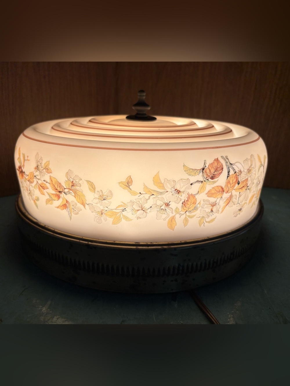Vintage glass light fixture ceiling flush mount mid century cottage core floral
